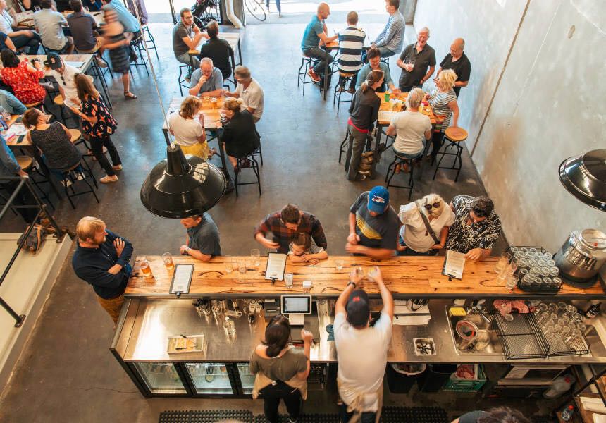 Coffee shop staff working behind the counter with professional equipment
