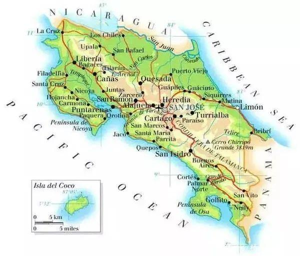 Costa Rica coffee map