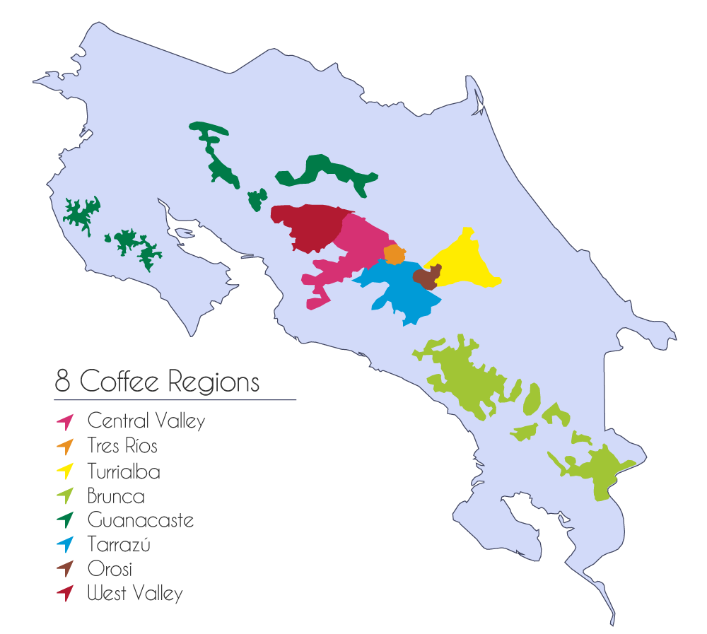 Costa Rican coffee map