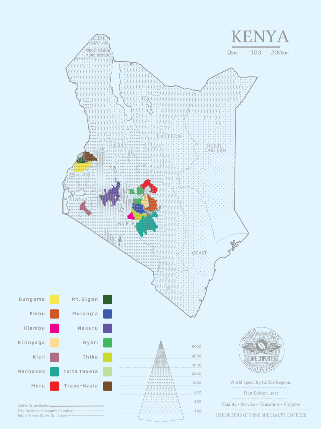 Kenya map showing coffee regions