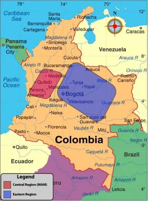 Colombian coffee growing regions map