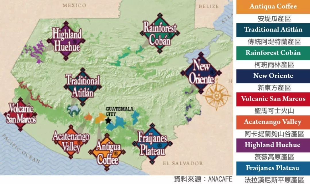 Guatemala coffee growing regions map