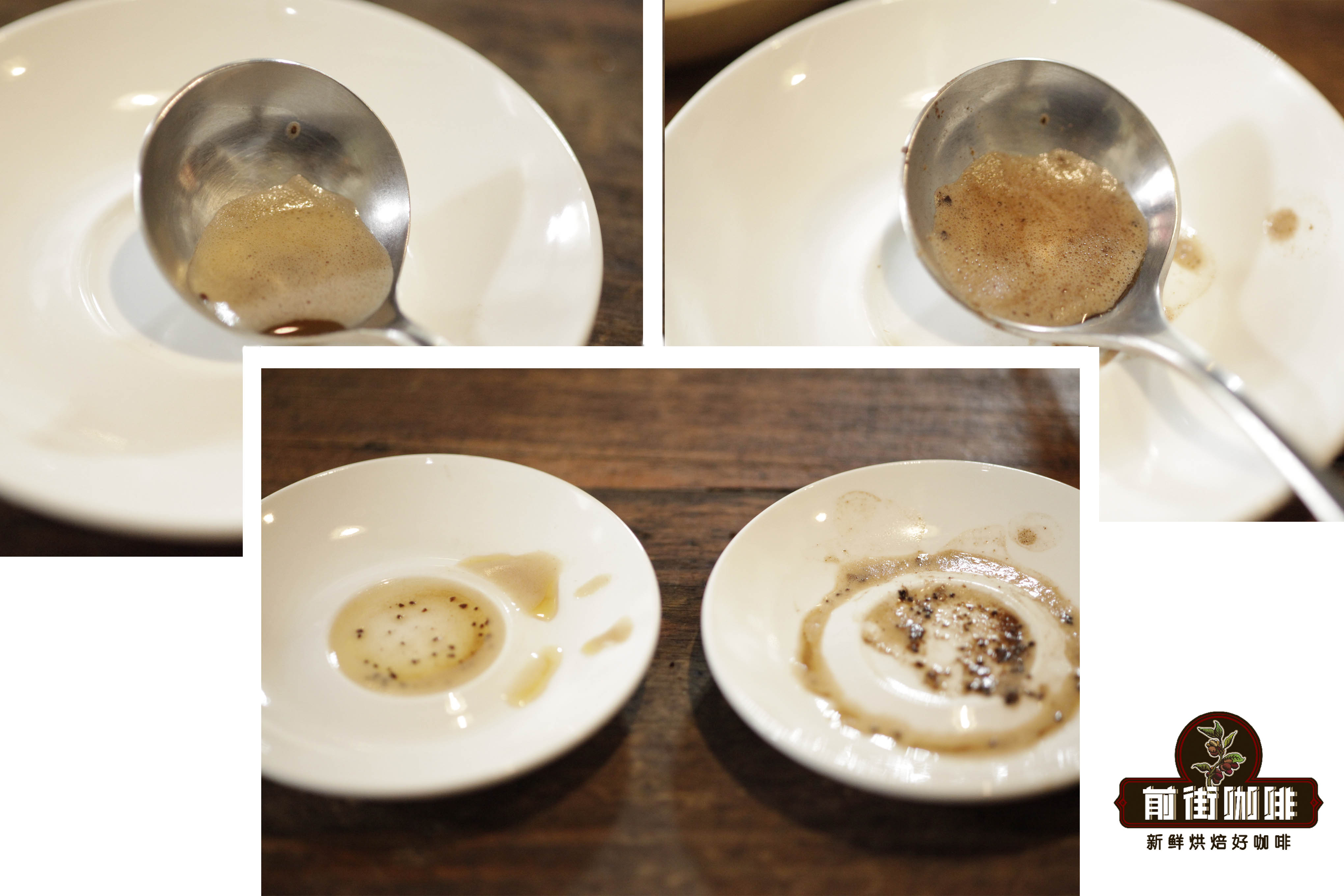 Coffee foam composition showing oils and grounds