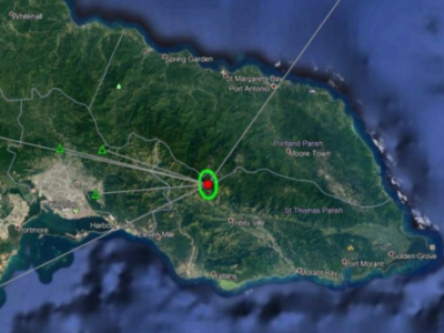 Map showing earthquake location in St. Thomas, Jamaica