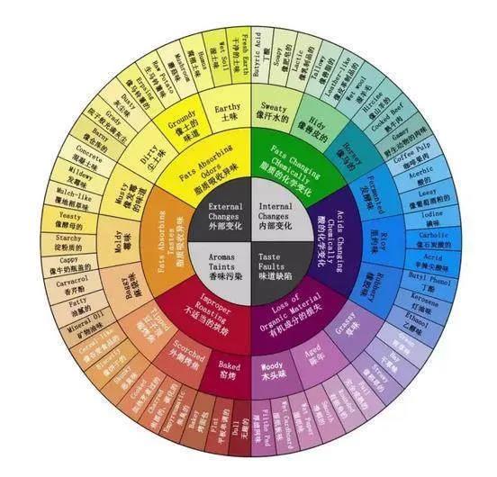 Negative flavor wheel showing coffee defects