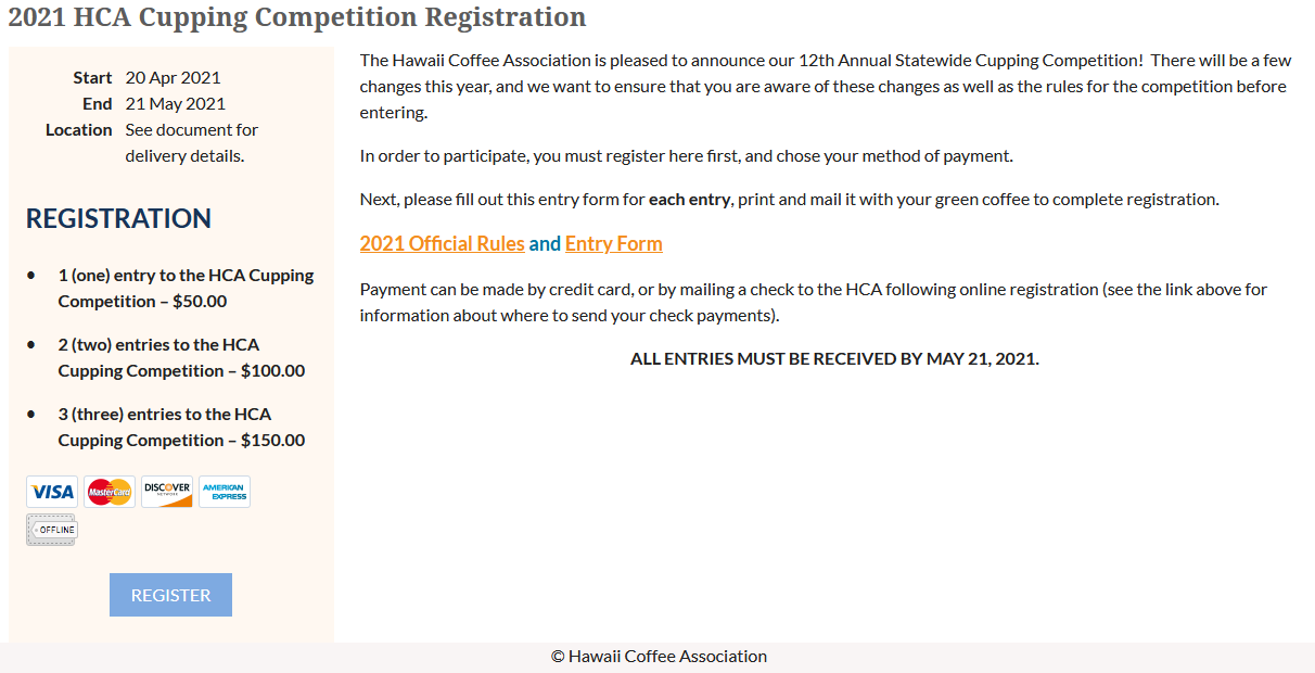 Hawaii Coffee Association Event Details