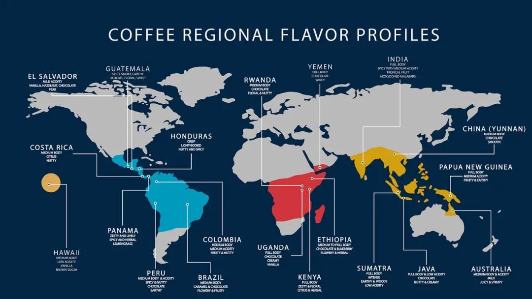 Map showing global coffee growing belt between tropics