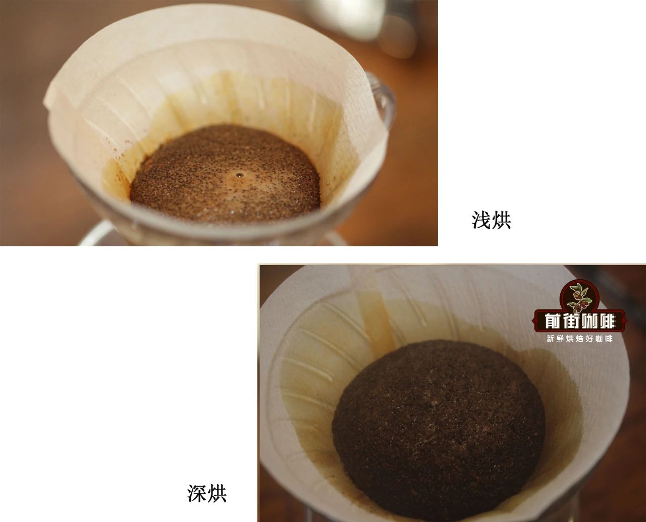 Comparison of coffee bloom between light and dark roasts
