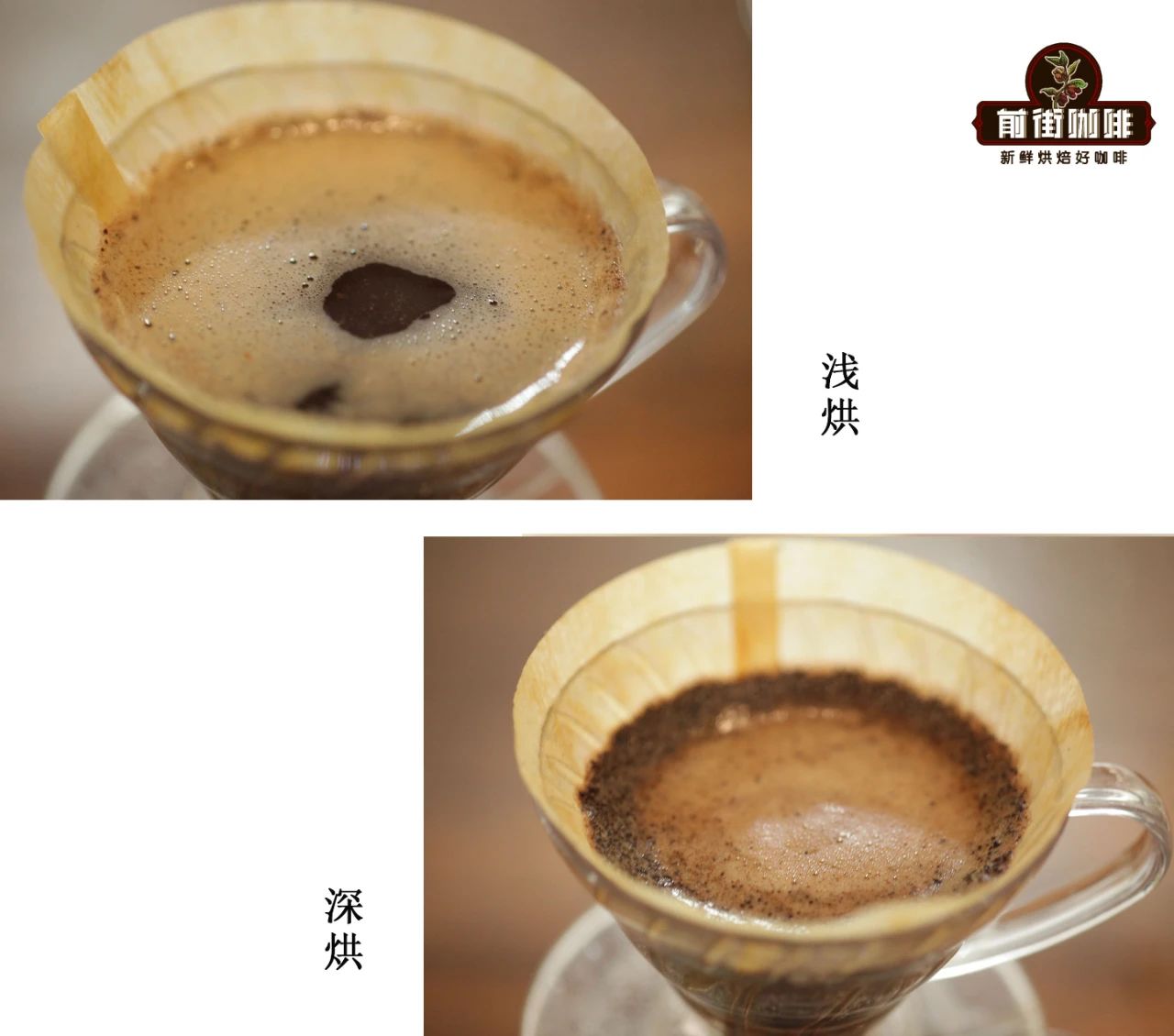 Coffee foam comparison between light and dark roasts after brewing