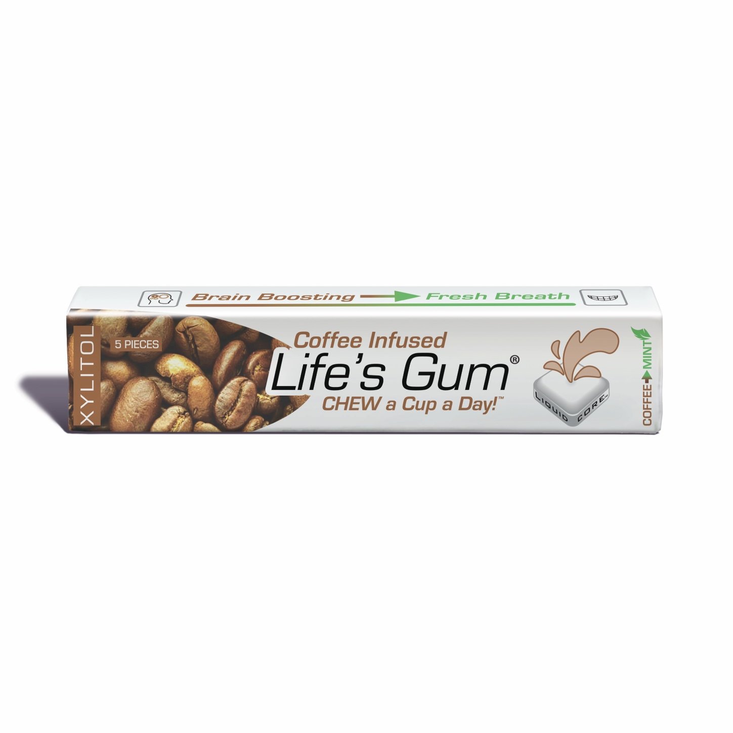 Liquid Core Gum's coffee-flavored chewing gum product