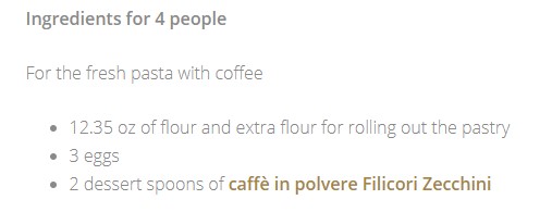 Coffee ground pasta recipe