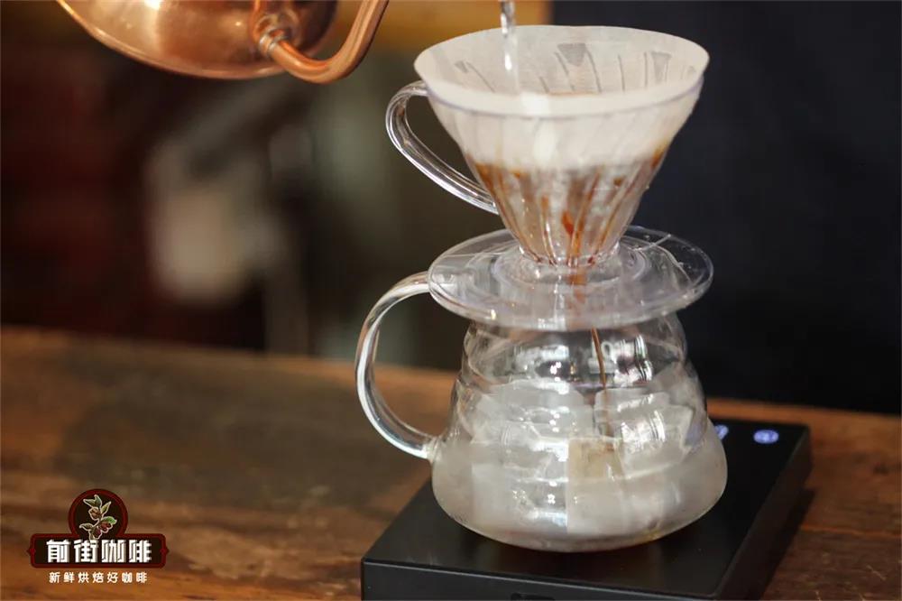 Iced pour-over coffee brewing process with ice cubes