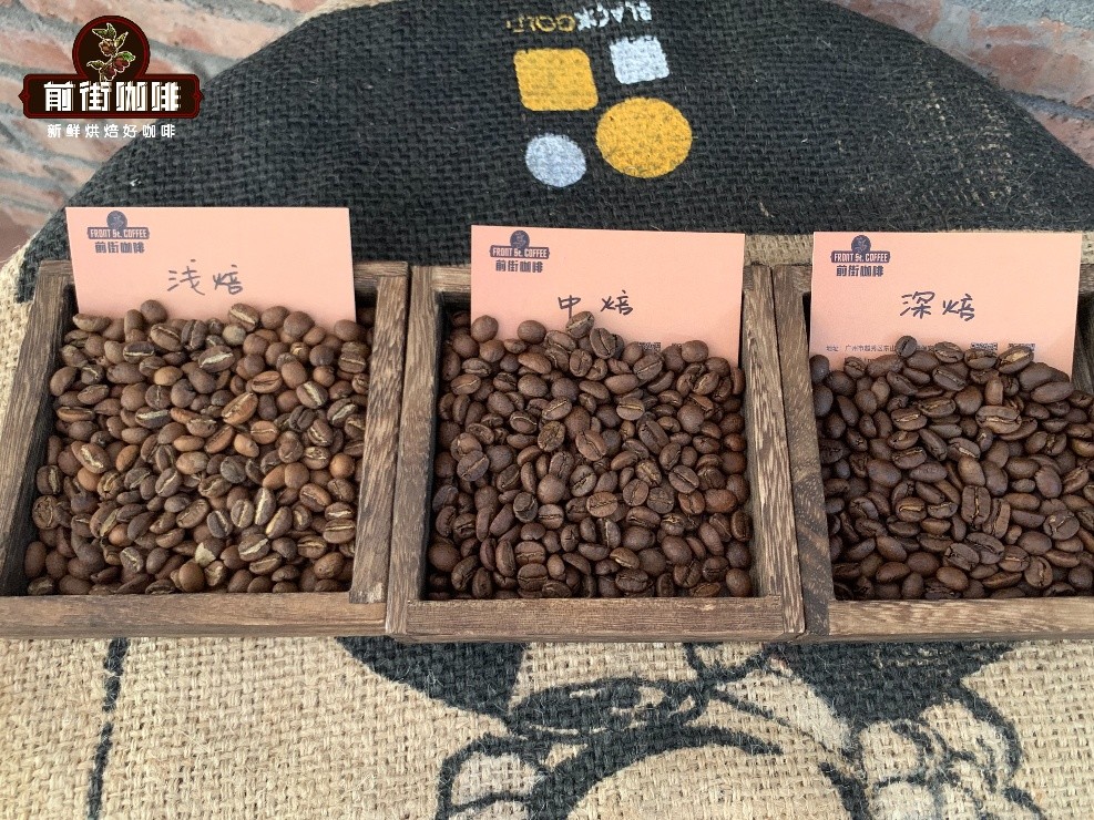 Coffee beans showing different roast levels from light to dark