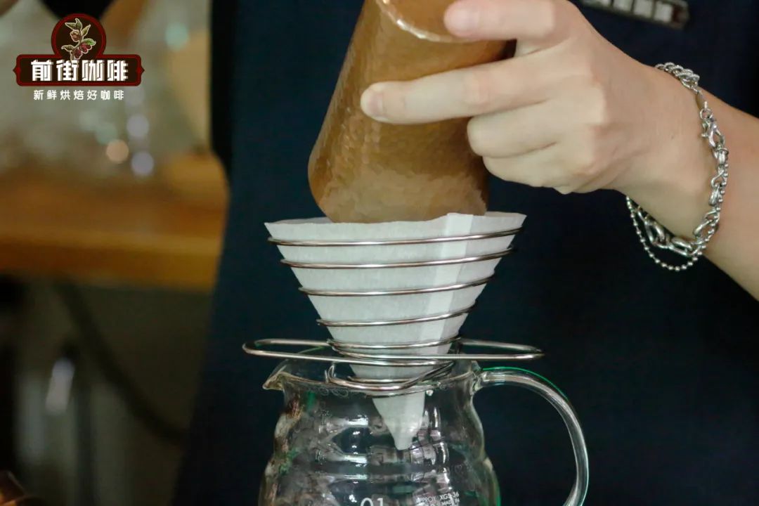15g of coffee grounds being poured into the filter